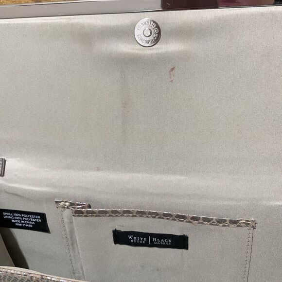 White House Black Market Silver Reptile Print Clutch With Strap - Picture 3 of 4